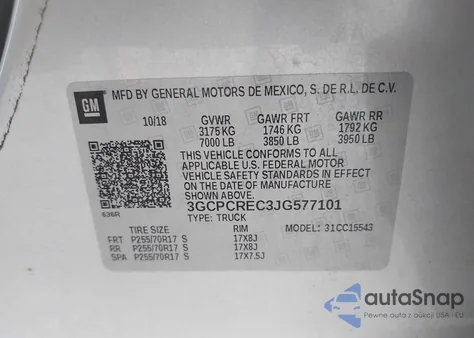 2018 Chevrolet Silverado 1500 1Lt z USA, uszkodzony, nr VIN 3GCPCREC3JG577101